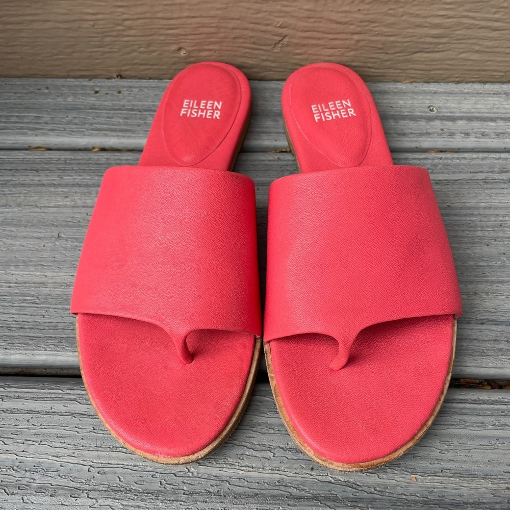 Eileen Fisher Leather Slide Sandal  Women's Size 6.5 Salmon Pink